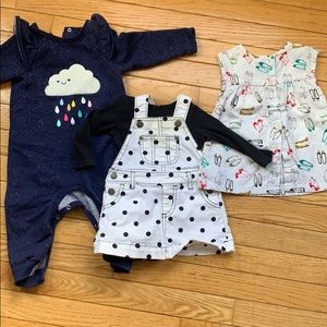 3 baby girl outfits, carter, 6-9 months